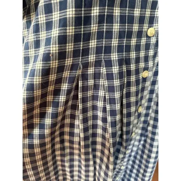 vintage L.L. Bean 100% Cotton Blue Plaid Button Front Cottagecore Dress Petite - Picture 8 of 15